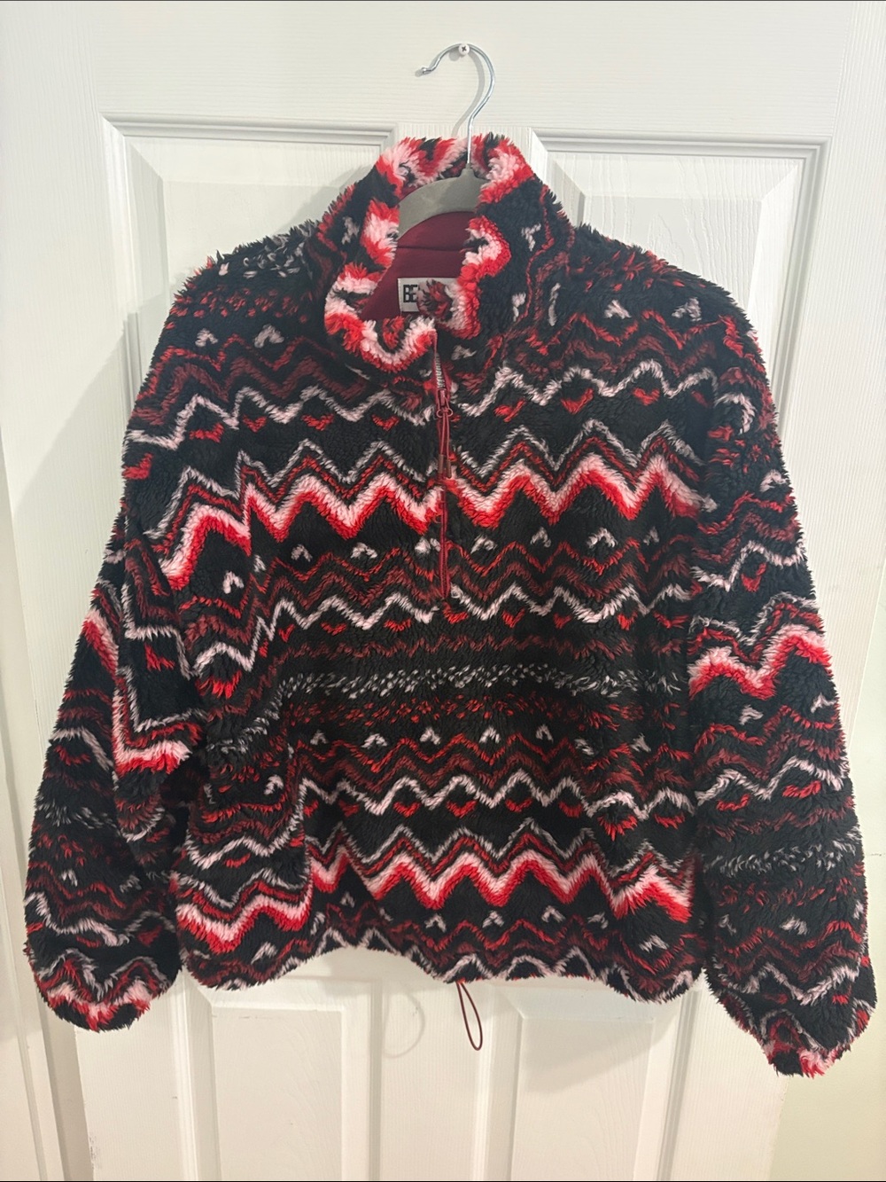 Beach Riot Black, Red & White Chevron Cowl Half-Zip Pullover